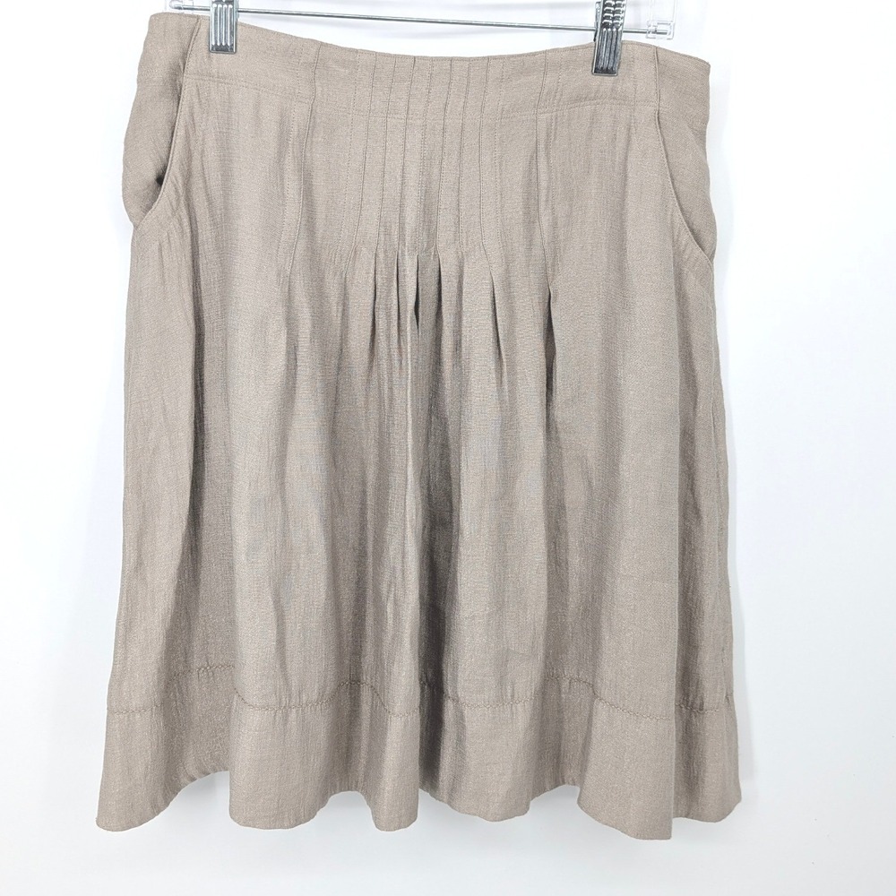 J Jill Skirt Women Petite 12P‎ Tan Pleated A Line Knee Length Neutral Minimalist